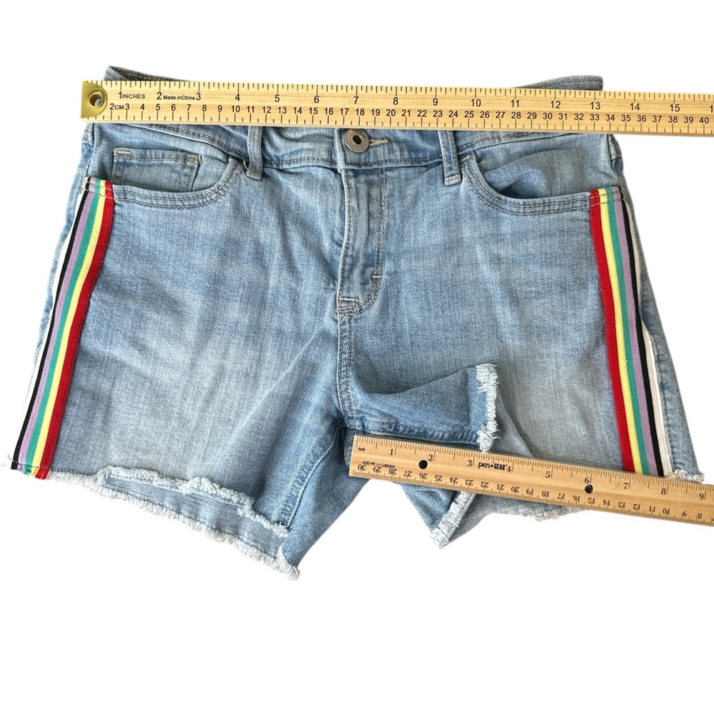 ABERCROMBIE KIDS | Rainbow Striped Midi Jean Shorts‎ - Picture 3 of 4